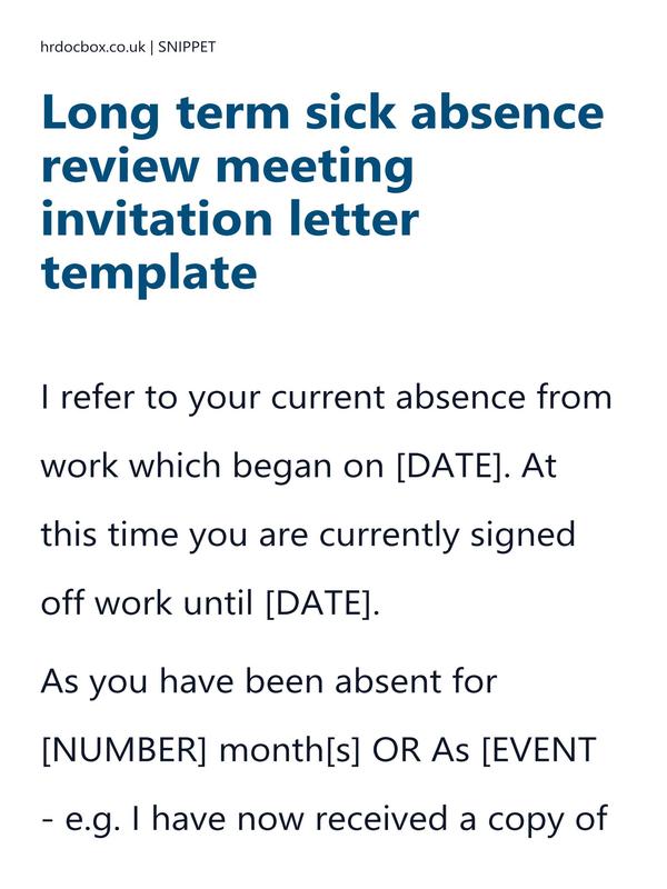 Preview snippet of long term sick absence review meeting invitation letter template content