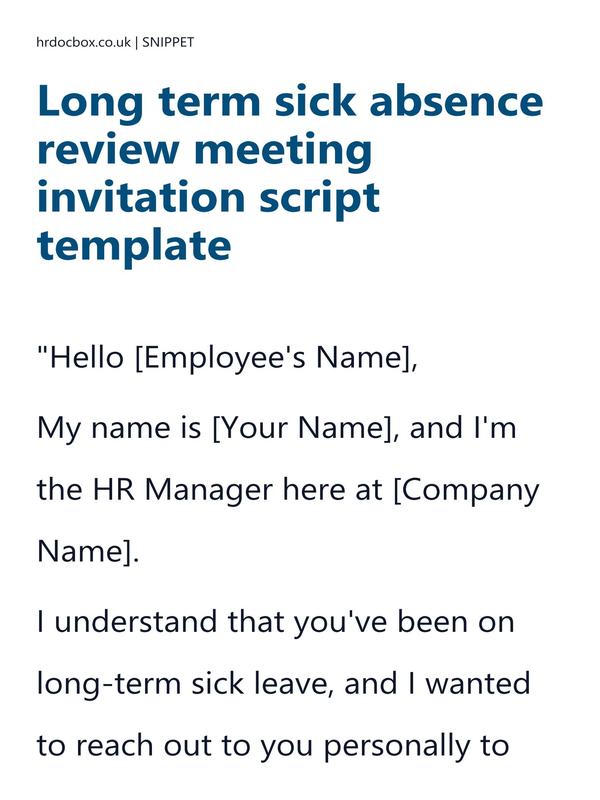 Preview snippet of long term sick absence review meeting invitation script template content