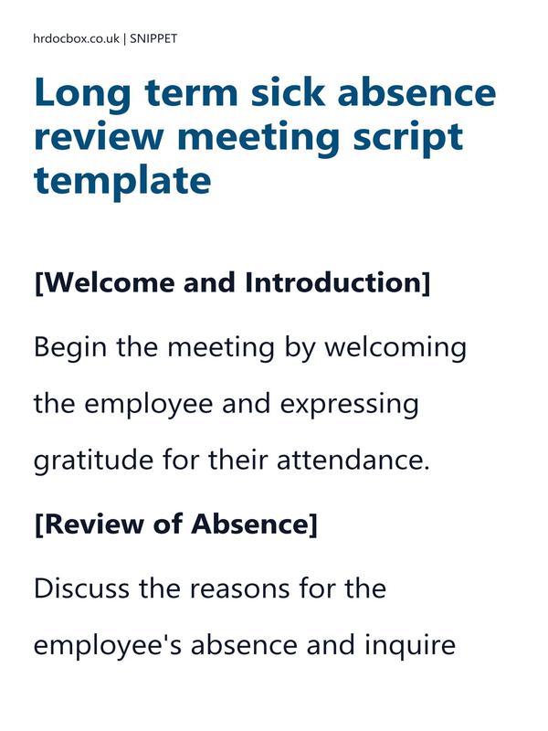 Preview snippet of long term sick absence review meeting script template content