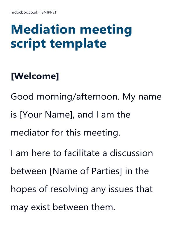 Preview snippet of mediation meeting script template content