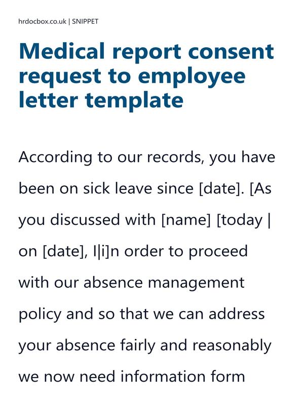 Preview snippet of medical report consent request to employee letter template content