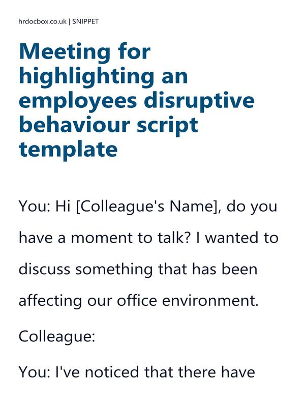 Preview snippet of meeting for highlighting an employees disruptive behaviour script template content