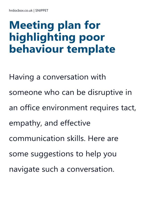 Preview snippet of Meeting plan for highlighting poor behaviour template content