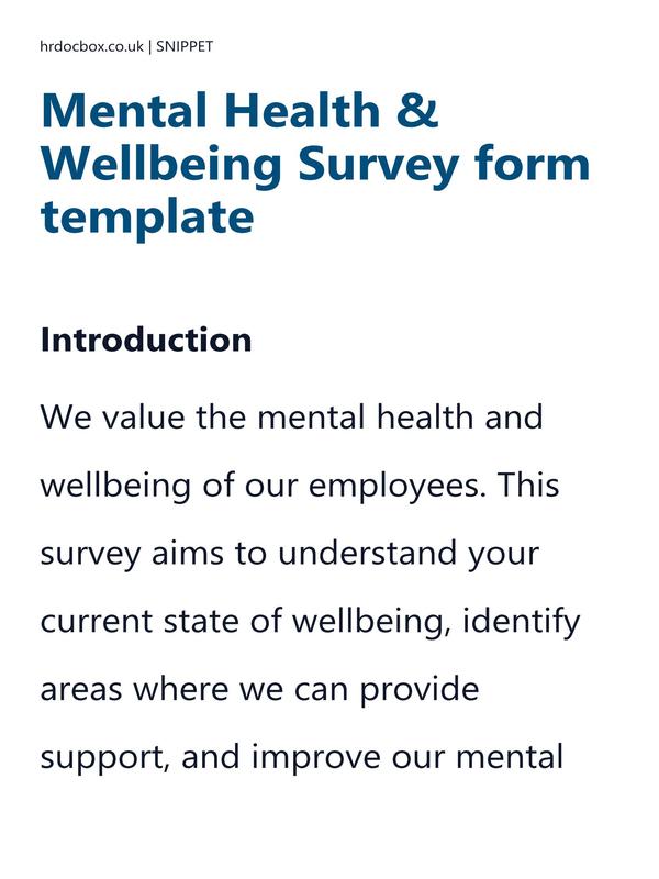 Preview snippet of Mental Health & Wellbeing Survey form template content