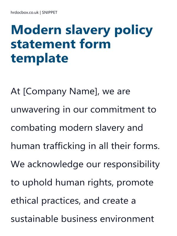 Preview snippet of Modern slavery policy statement form template content