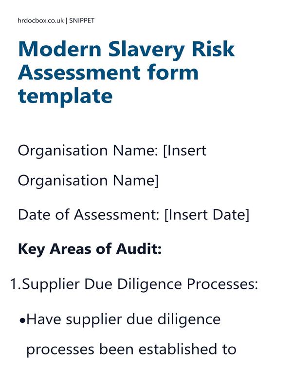 Preview snippet of modern slavery risk assessment form template content