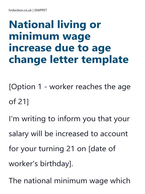 Preview snippet of National living or minimum wage increase due to age change letter template content