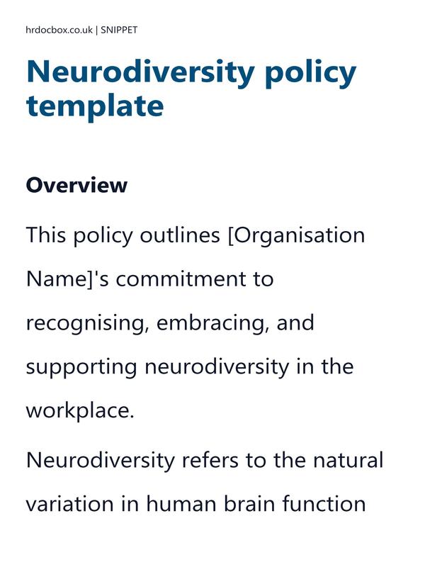 Preview snippet of Neurodiversity policy template content