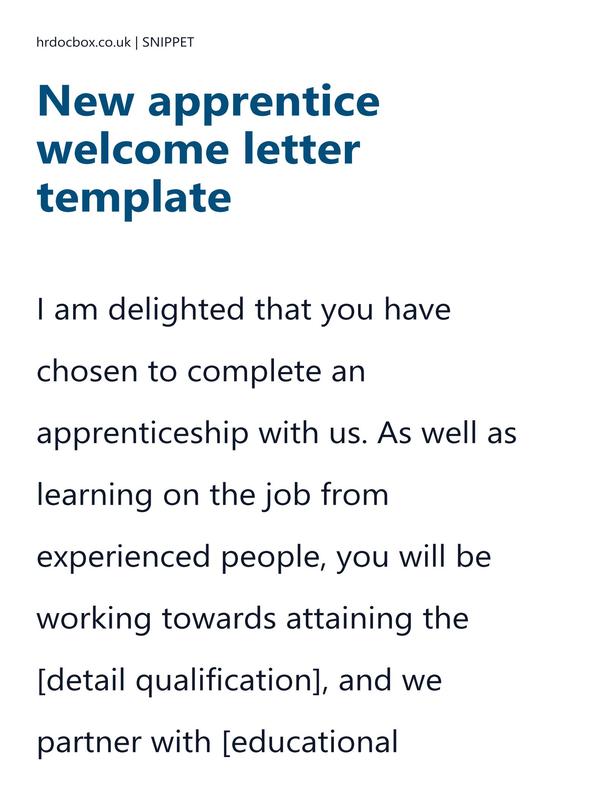 Preview snippet of New apprentice welcome letter template content