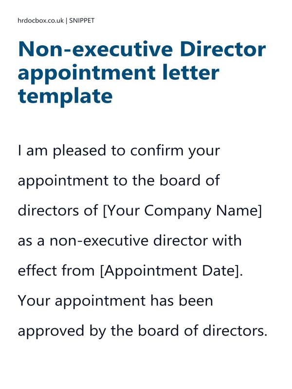 Preview snippet of non executive director appointment letter template content