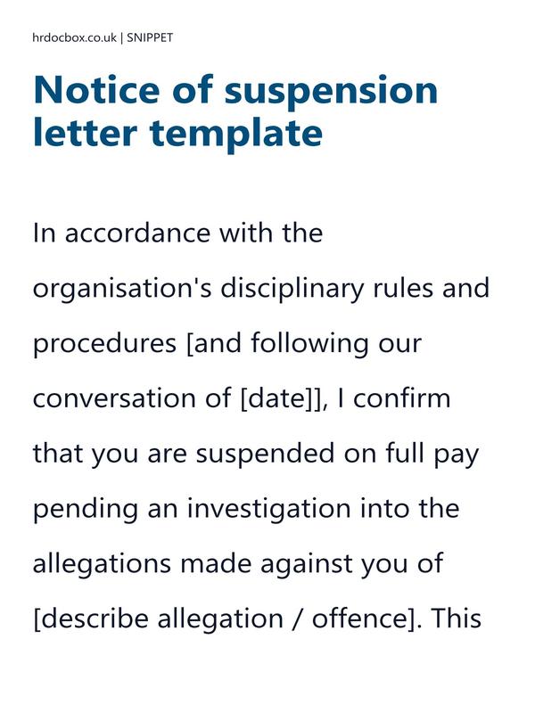 Preview snippet of notice of suspension letter template content