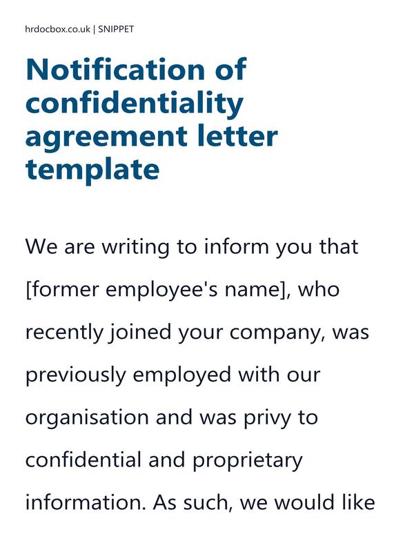 Preview snippet of Notification of confidentiality agreement letter template content