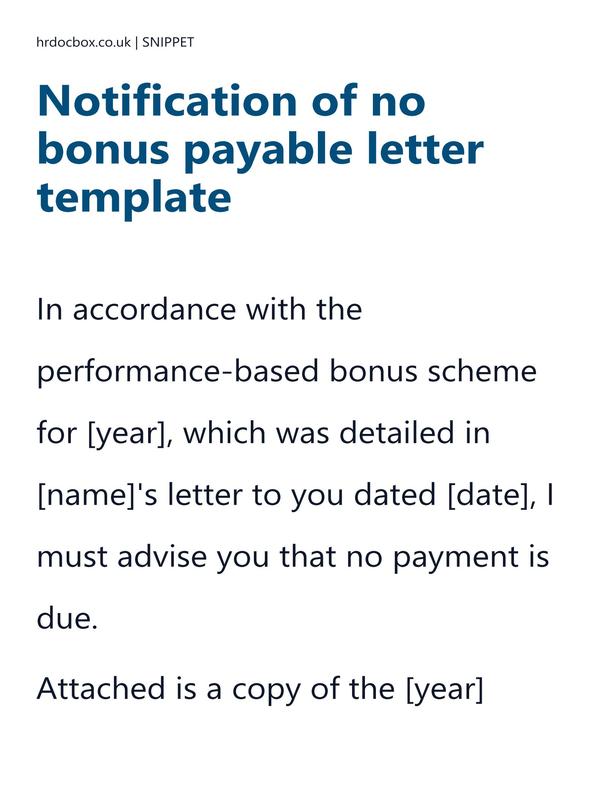 Preview snippet of notification of no bonus payable letter template content
