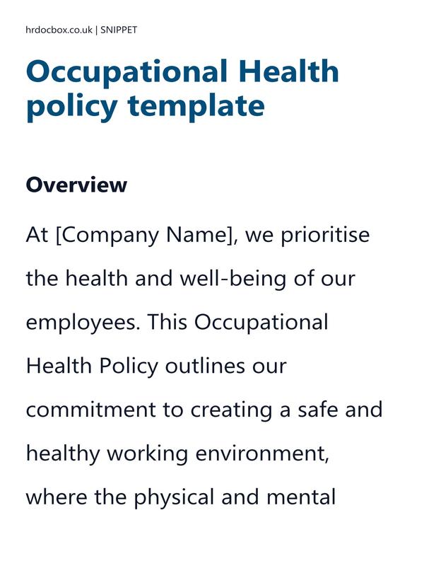 Preview snippet of occupational health policy template content
