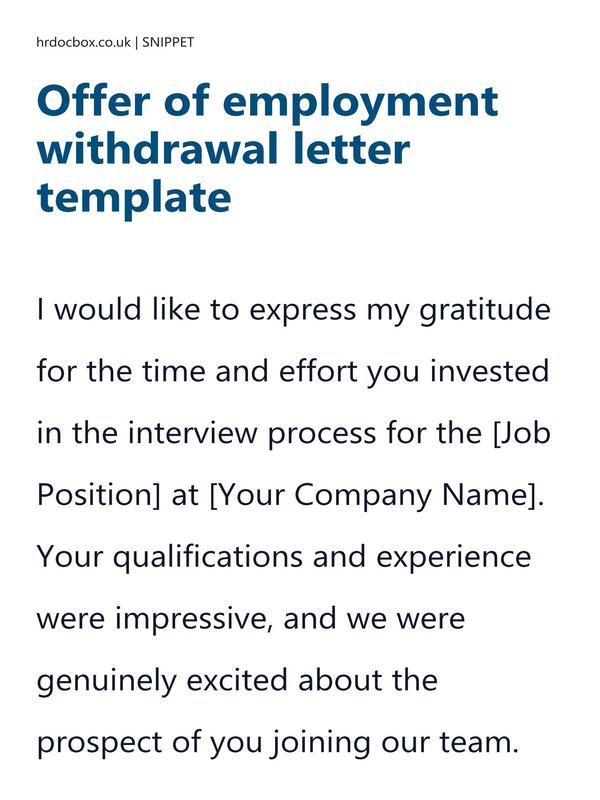 Offer of employment withdrawal letter template preview