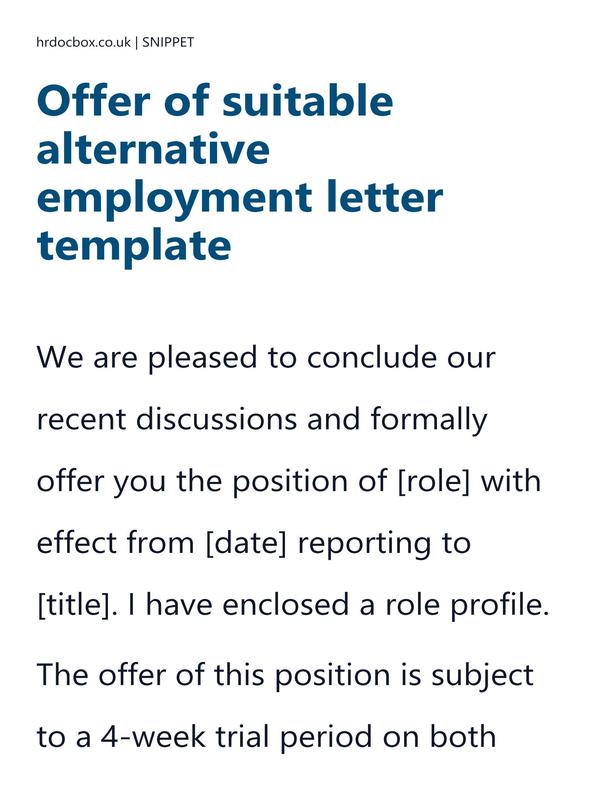 Offer of suitable alternative employment letter template preview