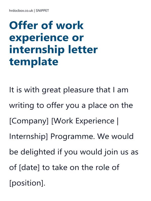 Preview snippet of Offer of work experience or internship letter template content