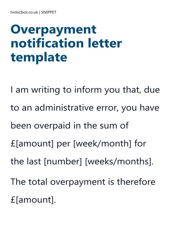 Preview snippet of Overpayment notification letter template content