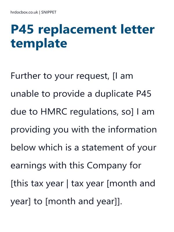 Preview snippet of P45 replacement letter template content