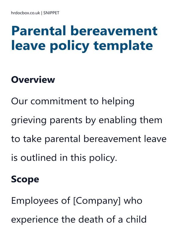Preview snippet of parental bereavement leave policy template content