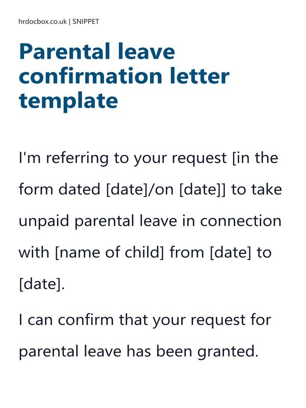Preview snippet of parental leave confirmation letter template content