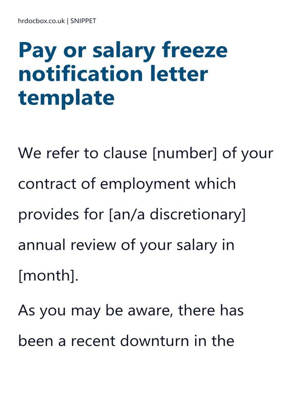 Preview snippet of pay or salary freeze notification letter template content