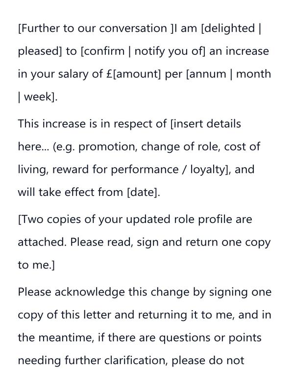 Preview snippet of Pay or salary increase notification letter template content