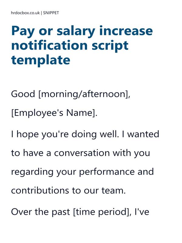 Preview snippet of Pay or salary increase notification script template content