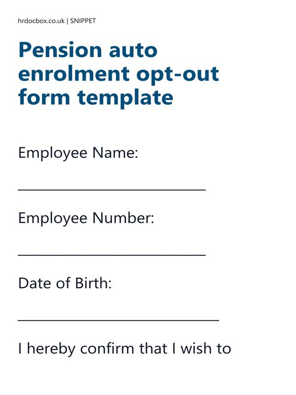 Preview snippet of pension auto enrolment opt out form template content