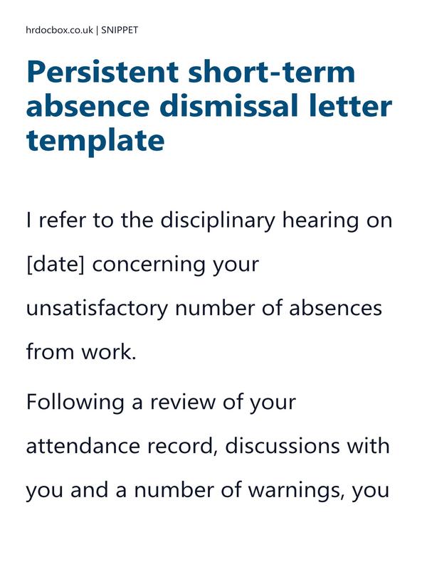 Preview snippet of persistent short term absence dismissal letter template content