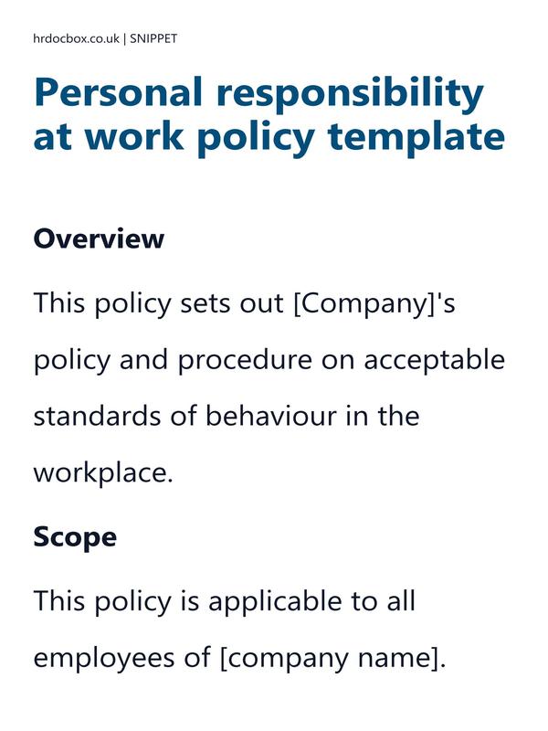 Preview snippet of Personal responsibility at work policy template content