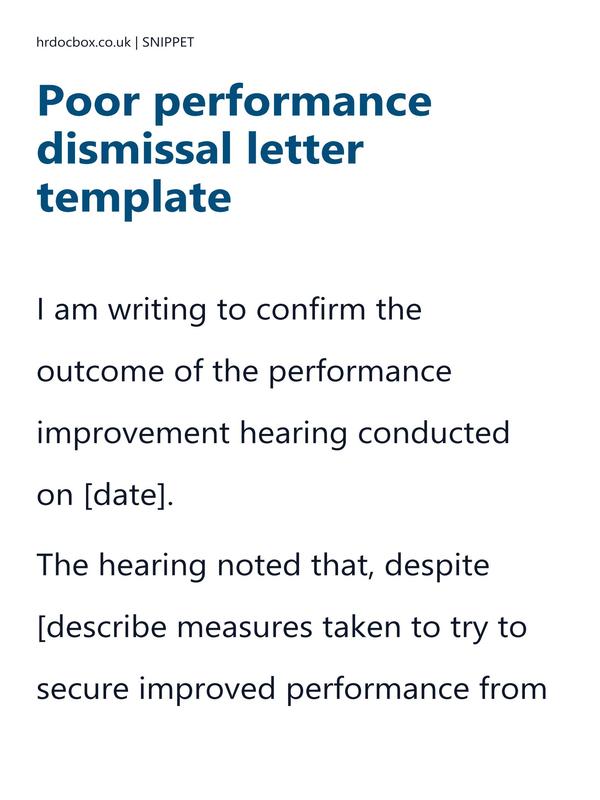 Preview snippet of poor performance dismissal letter template content