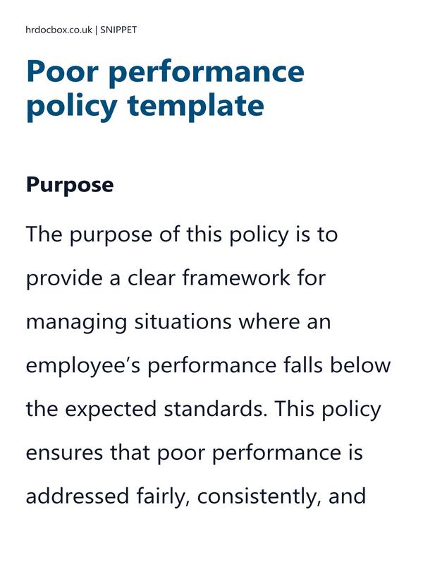 Preview snippet of poor performance policy template content