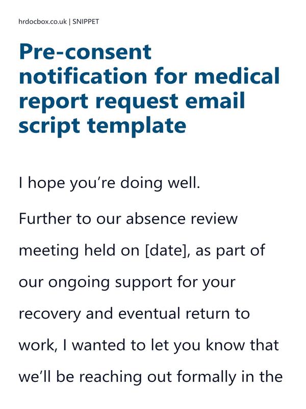 Preview snippet of pre consent notification for medical report request email script template content