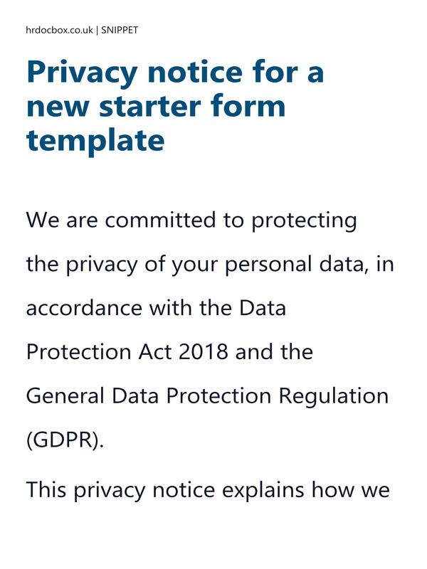 Preview snippet of Privacy notice for a new starter form template content