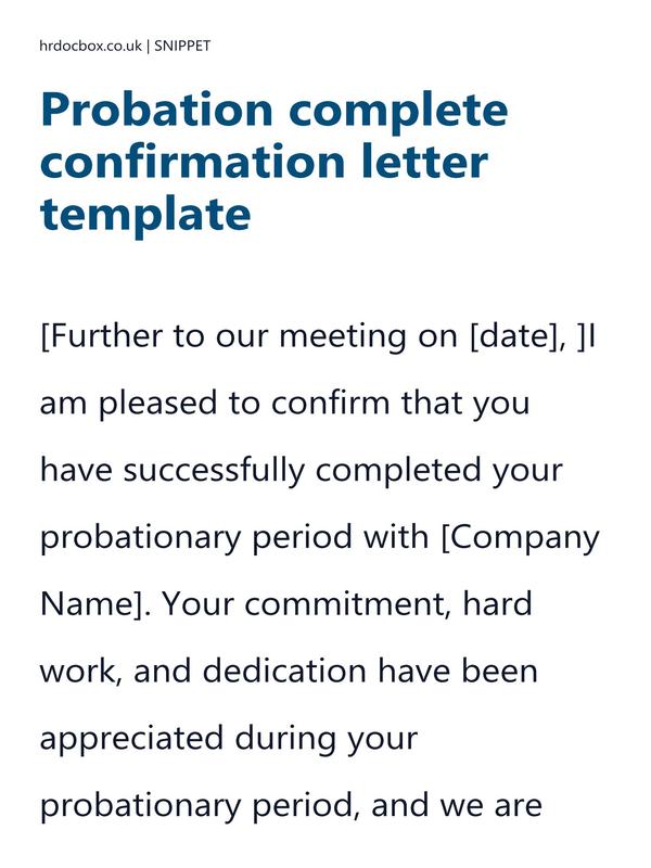 Preview snippet of Probation complete confirmation letter template content