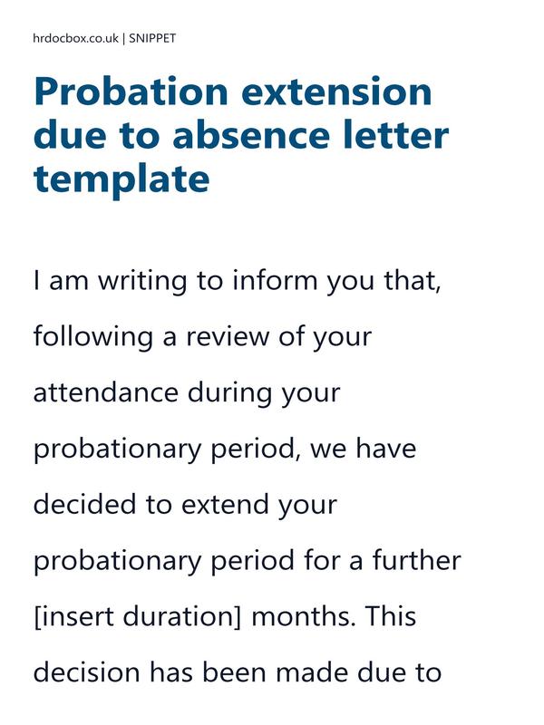 Preview snippet of probation extension due to absence letter template content