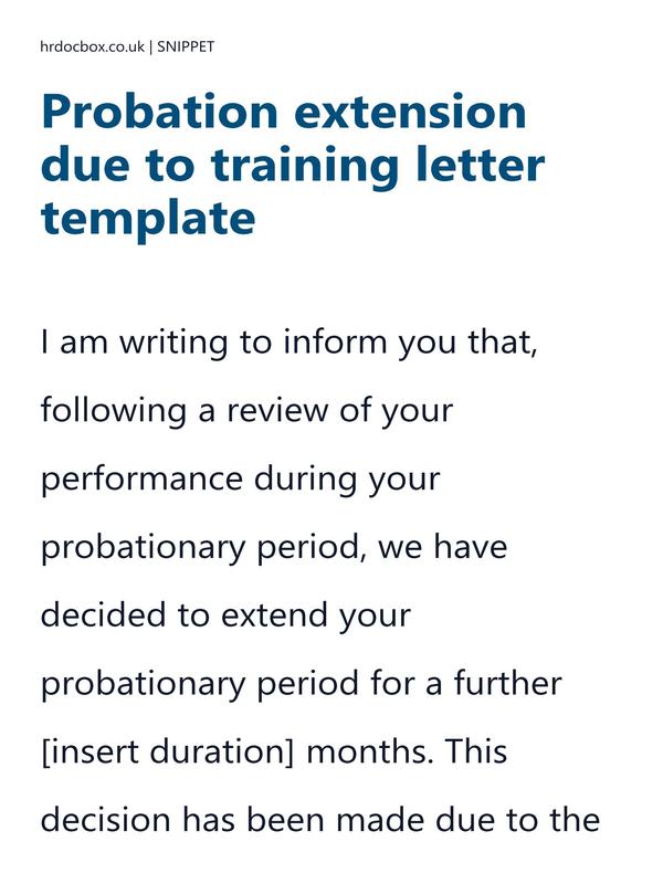 Preview snippet of probation extension due to training letter template content