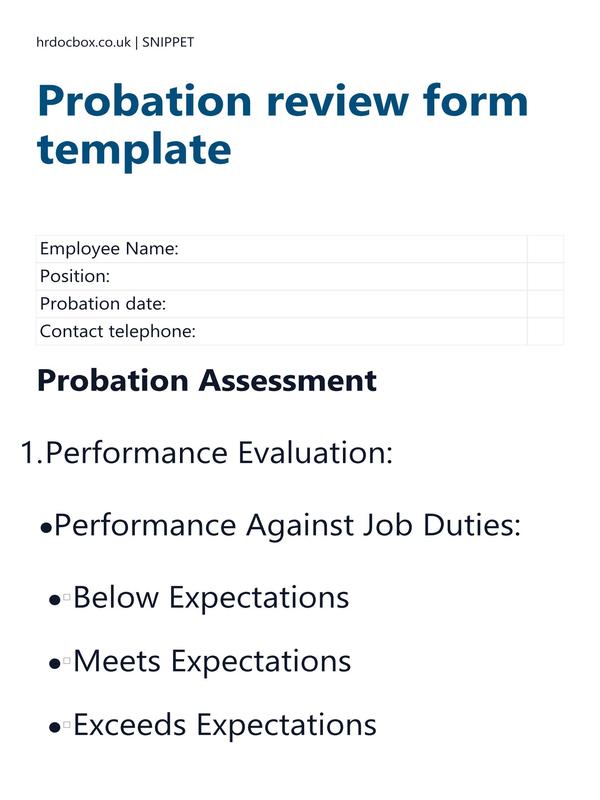 Preview snippet of Probation review form template content