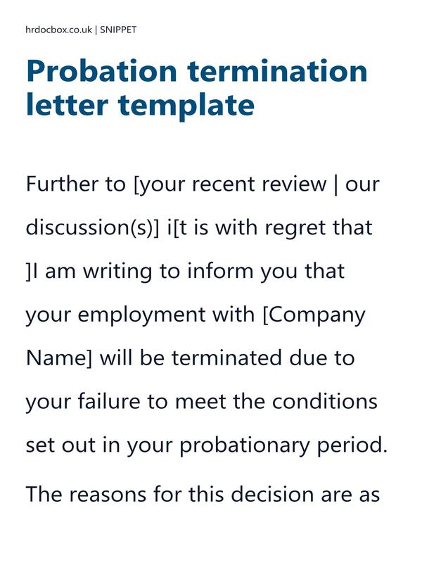 Preview snippet of probation termination letter template content