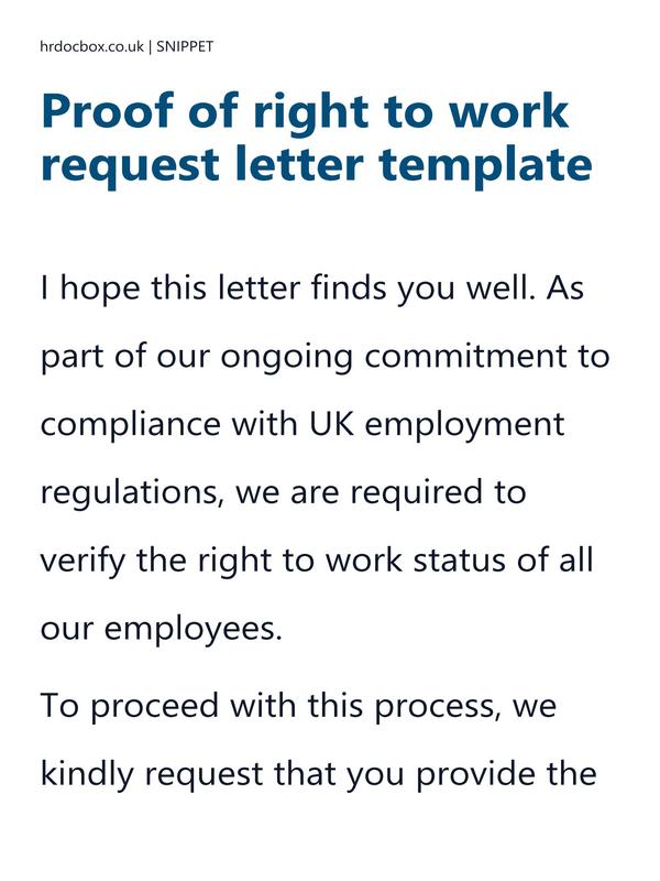 Preview snippet of proof of right to work request letter template content