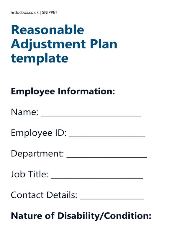 Preview snippet of reasonable adjustment plan template content