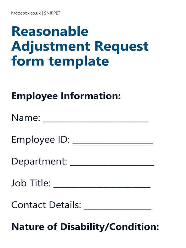 Preview snippet of Reasonable Adjustment Request form template content