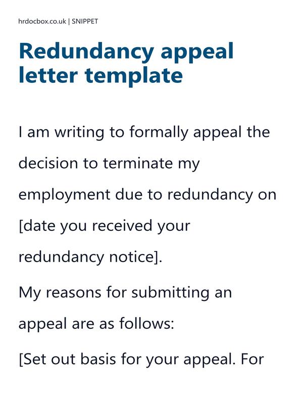 Preview snippet of redundancy appeal letter template content