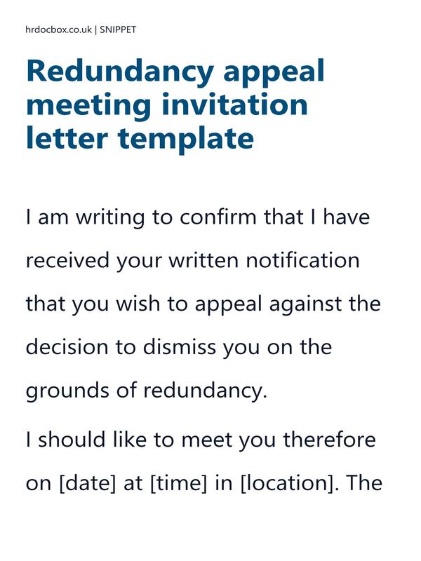Preview snippet of Redundancy appeal meeting invitation letter template content