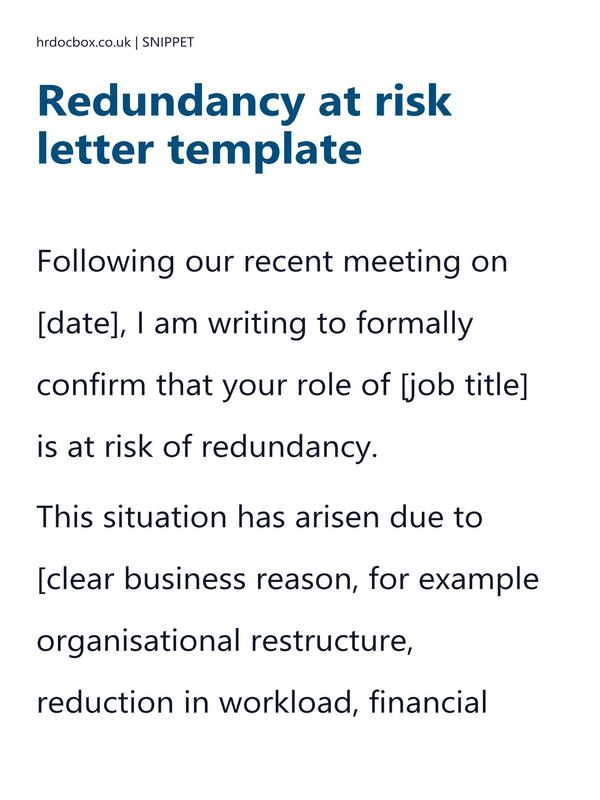 Preview snippet of redundancy at risk letter template content