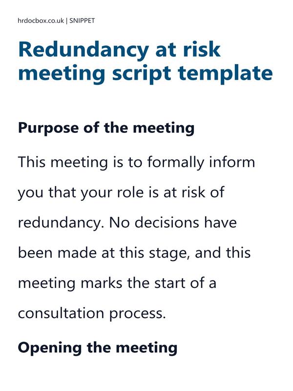 Preview snippet of redundancy at risk meeting script template content