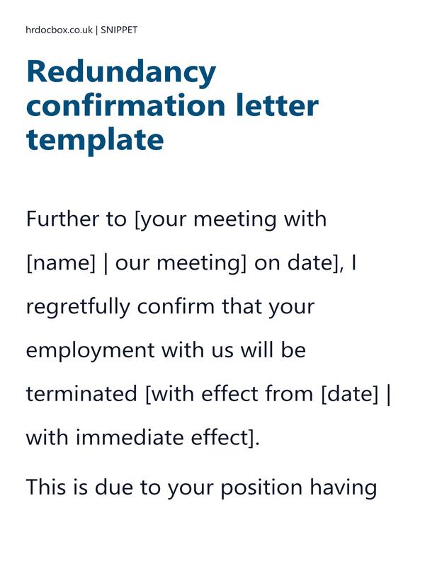 Preview snippet of Redundancy confirmation letter template content
