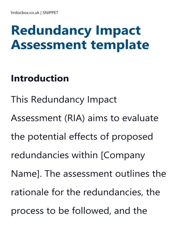 Preview snippet of redundancy impact assessment template content