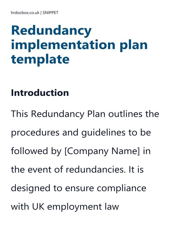 Preview snippet of redundancy implementation plan template content
